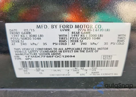 2015 Ford Explorer Limited z USA, uszkodzony, nr VIN 1FM5K7F88FGC12694